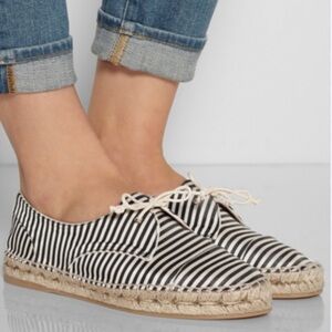 Tabitha Simmons Dolly Silk Striped Espadrille Lace-Up Flats